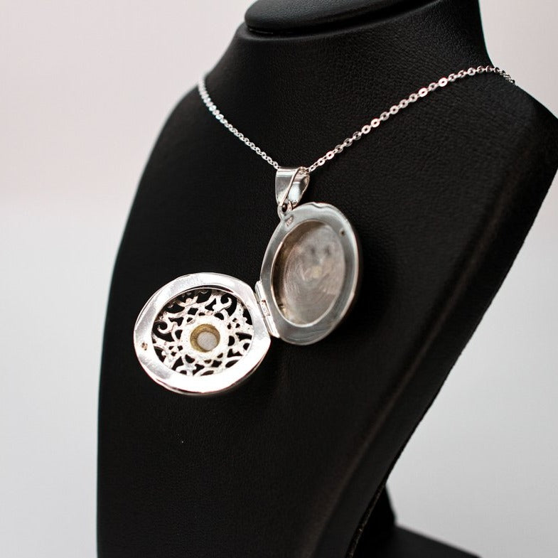 Personalised photo necklace - large round locket with a mother of pearl insert
